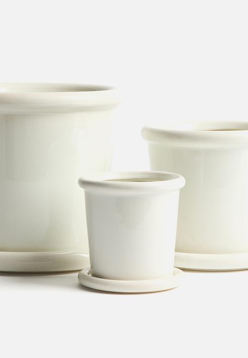H&M - Extra-small stoneware plant pot with saucer - white