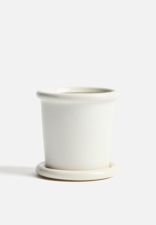 H&M - Extra-small stoneware plant pot with saucer - white