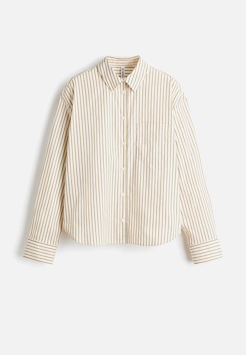 H&M - Oversized poplin shirt - light beige/striped