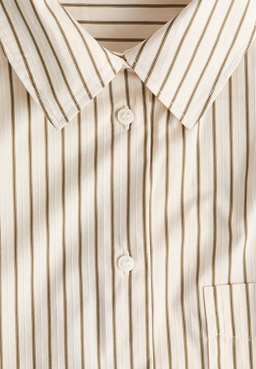 H&M - Oversized poplin shirt - light beige/striped