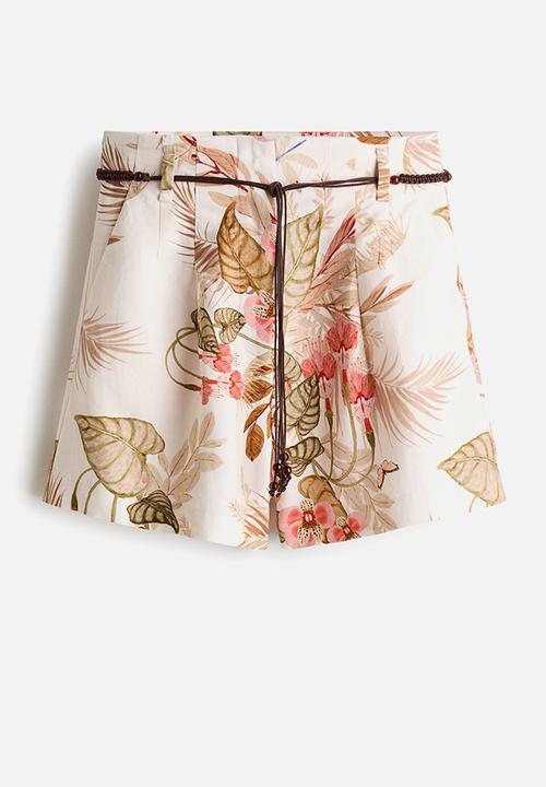 H&M - Linen-blend shorts - white/flowers