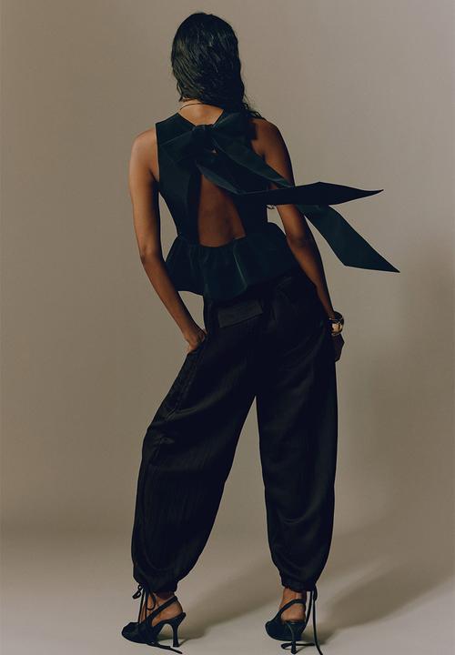 H&M - Crinkled barrel-leg trousers - dark grey