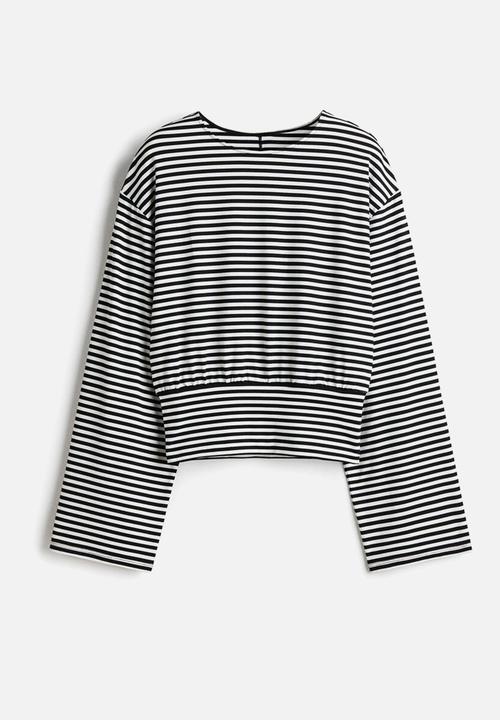 H&M - Gathered jersey top - white/striped