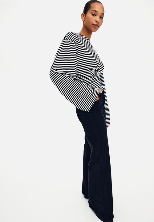 H&M - Gathered jersey top - white/striped