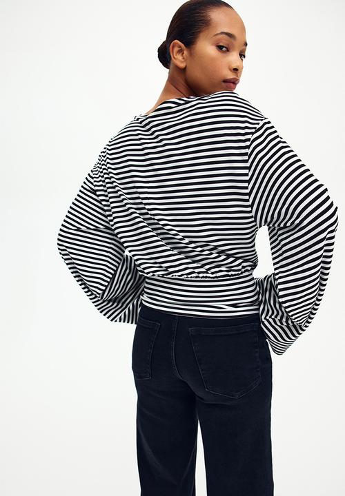 H&M - Gathered jersey top - white/striped