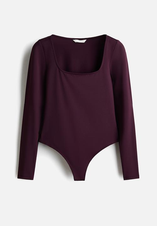 H&M - Long-sleeved thong body - plum purple