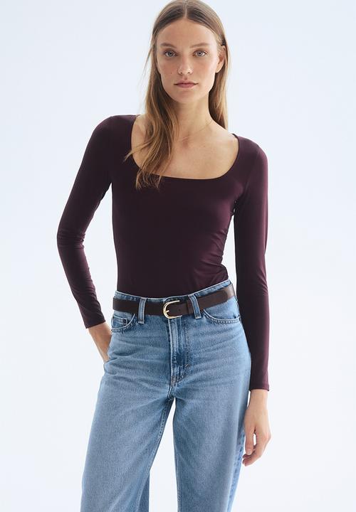 H&M - Long-sleeved thong body - plum purple