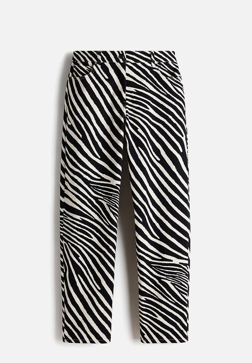 H&M - Barrel-leg twill trousers - black/zebra print