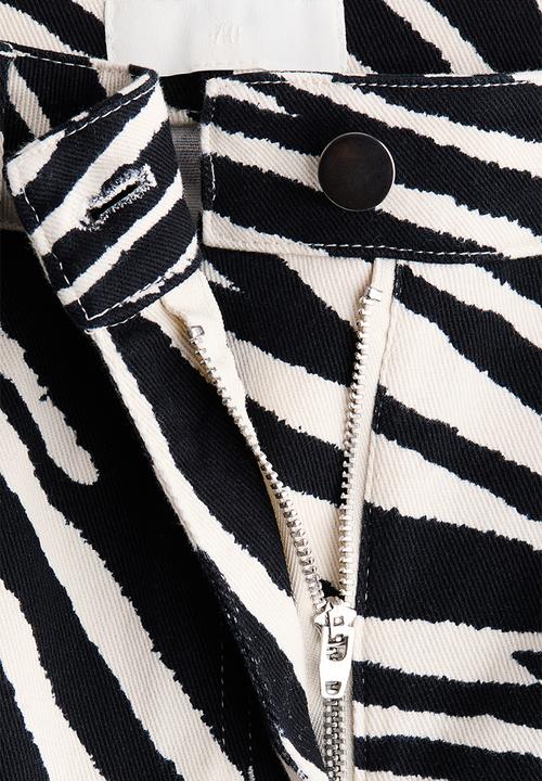 H&M - Barrel-leg twill trousers - black/zebra print