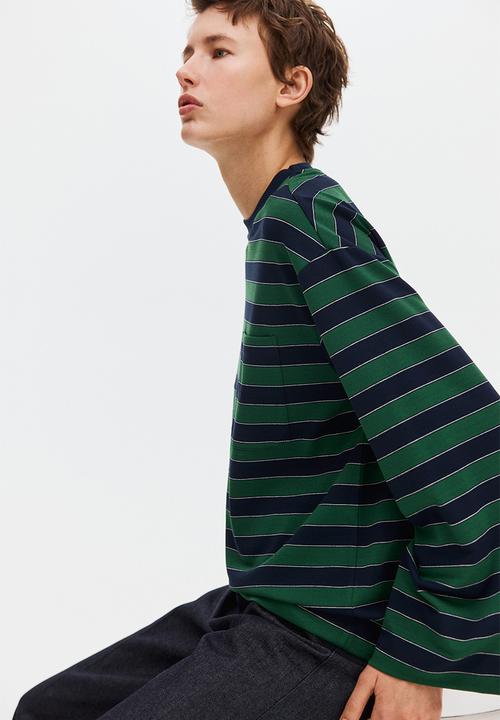 H&M - Pocket-detail top - navy blue/striped