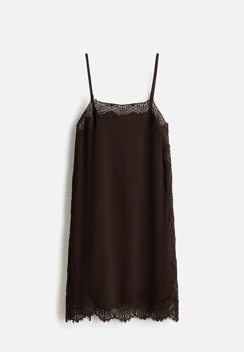 H&M - Lace-trimmed viscose dress - dark brown