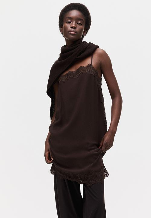 H&M - Lace-trimmed viscose dress - dark brown