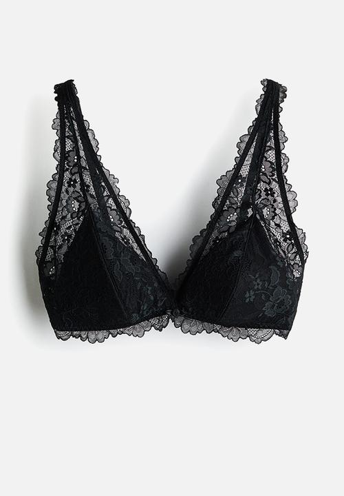 H&M - Padded soft lace bra - black