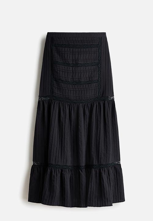 H&M - Lace-inset maxi skirt - black