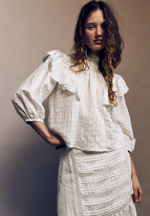 H&M - Flounce-trimmed blouse - white