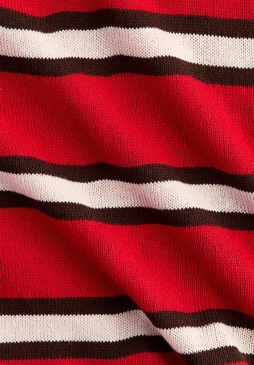 H&M - Oversized fine-knit polo shirt - red/striped
