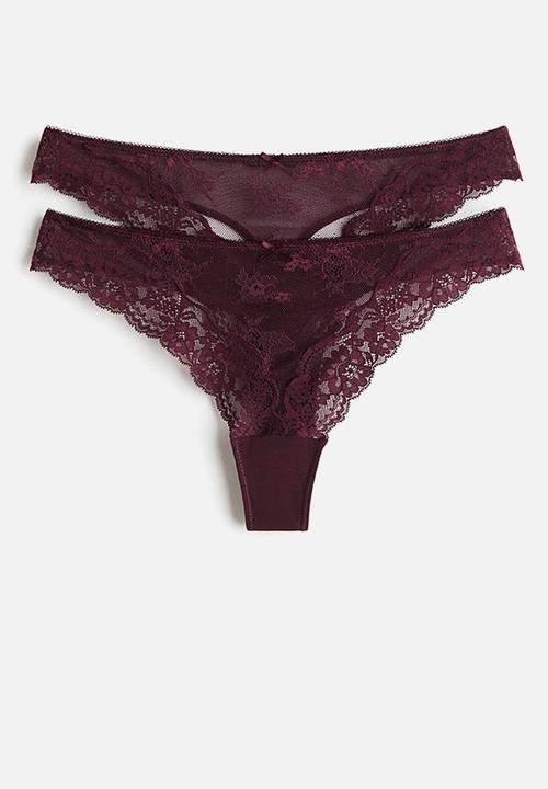H&M - 2-pack lace thong briefs - burgundy