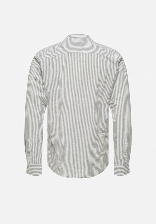 Only & Sons - ONSCAIDEN Life Long Sleeve Mao Stripe Linen - Chinchilla