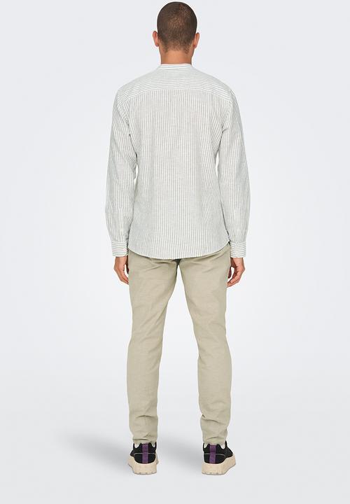 Only & Sons - ONSCAIDEN Life Long Sleeve Mao Stripe Linen - Chinchilla