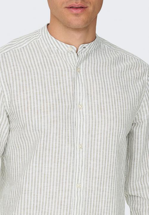 Only & Sons - ONSCAIDEN Life Long Sleeve Mao Stripe Linen - Chinchilla