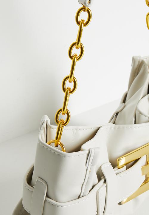 Tessa Design - Geneva-Rae Buckle Detail Tote With Gold Hardware-Cream