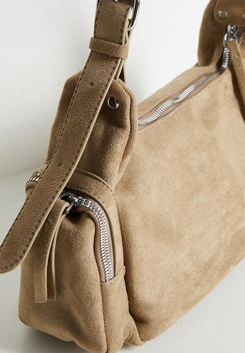 Tessa Design - Florence Suede Shoulder Bag With Silver Hardware-Tan