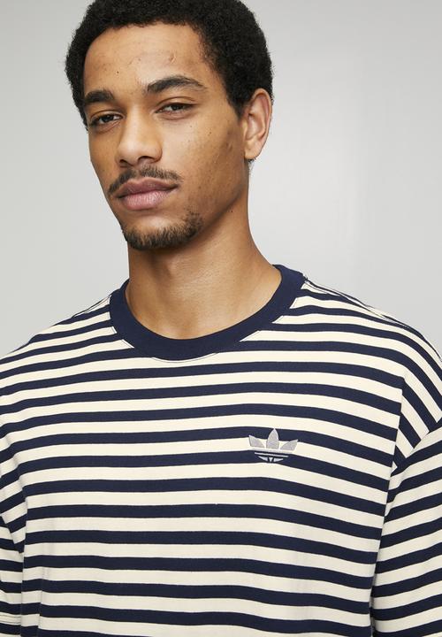 adidas Originals - STRIPED Tee  - Ecru tint/Collegiate Navy