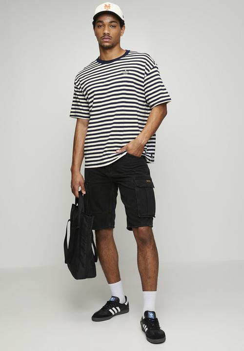 adidas Originals - STRIPED Tee  - Ecru tint/Collegiate Navy