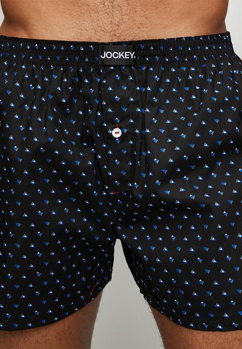 Jockey - 2 Pack Jockey Mens Woven Boxer Printed/Plain - Basalt/Triangle Optics