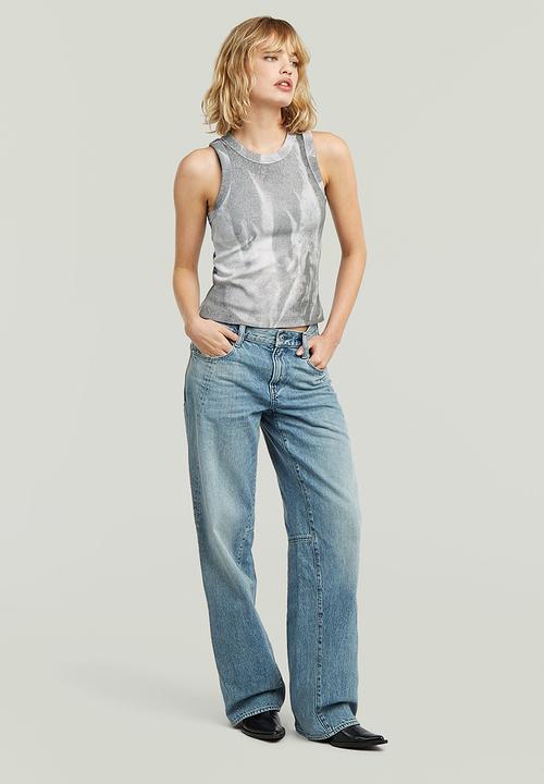 G-STAR - Slim rib aop tank wmn - grey denim flame aop