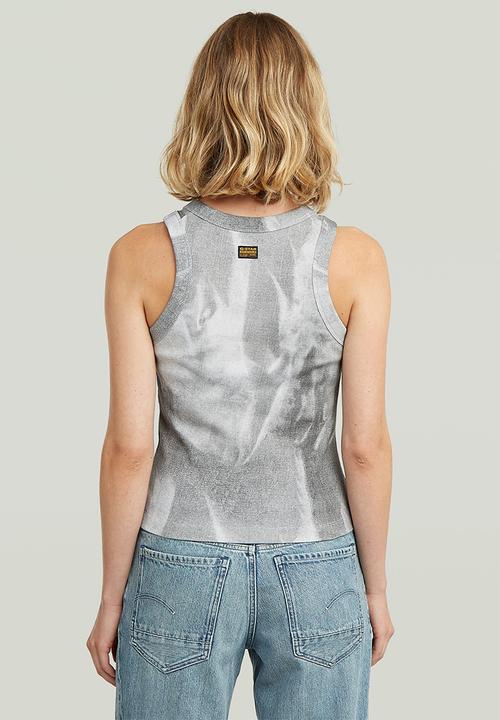 G-STAR - Slim rib aop tank wmn - grey denim flame aop