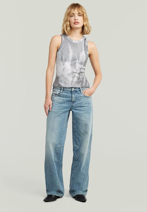 G-STAR - Slim rib aop tank wmn - grey denim flame aop