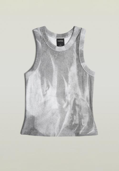 G-STAR - Slim rib aop tank wmn - grey denim flame aop