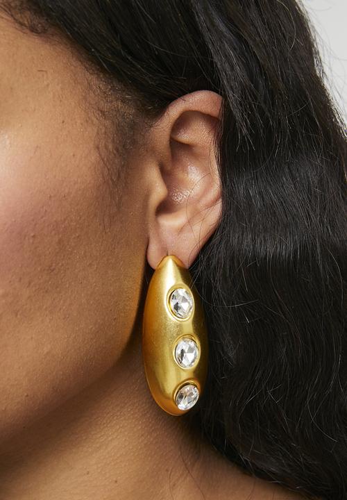 Tessa Design - Louisa Diamante Encrusted Teardrop Stud Earrings-Gold