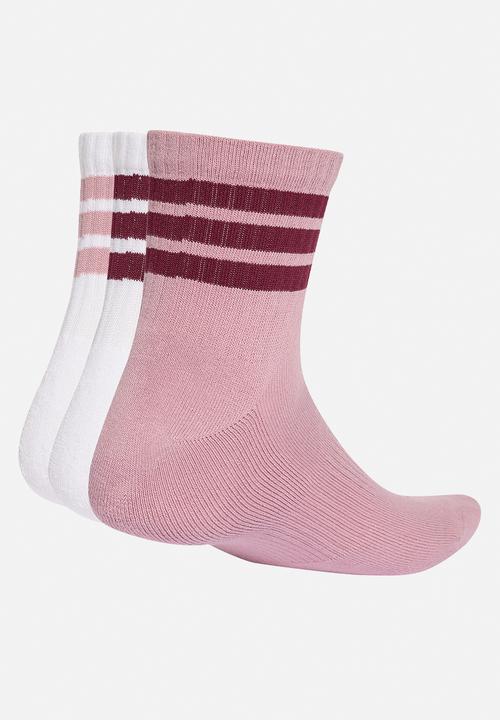 adidas Performance -  3-Stripes Cushioned Mid-Crew Socks 3pk- white/magic mauve/maroon