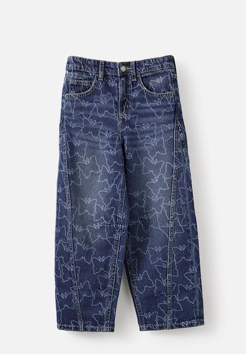 Cotton On - Unisex Super Barrel Leg Denim Jean - Portsea Dark Blue/Butterfly