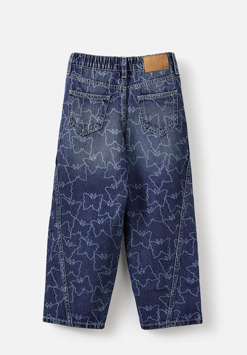 Cotton On - Unisex Super Barrel Leg Denim Jean - Portsea Dark Blue/Butterfly