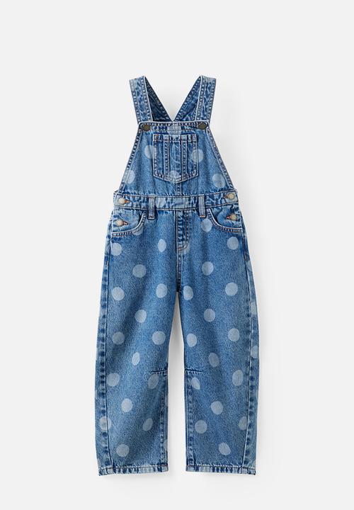 Cotton On - Barrel Leg Denim Overall - Blue Haven Mid Blue/Spots