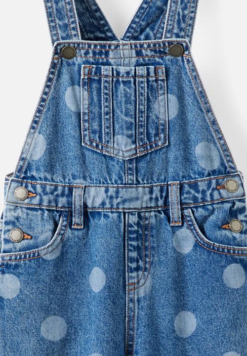 Cotton On - Barrel Leg Denim Overall - Blue Haven Mid Blue/Spots