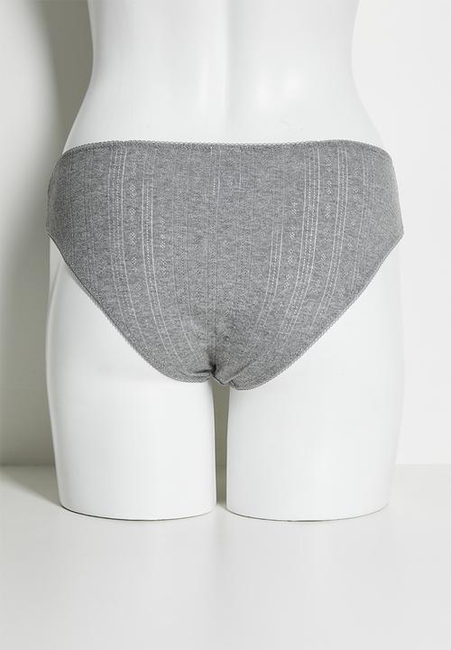 Cotton On - Cotton pointelle bikini brief 3 pack - wholesale - black/mid grey marle/butterscotch marle