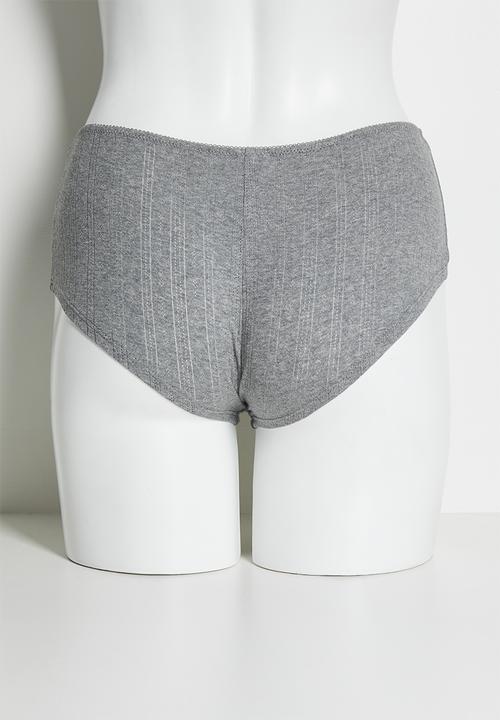 Cotton On - Cotton pointelle boyshort 3 pack - black/mid grey marle/ butterscotch marle