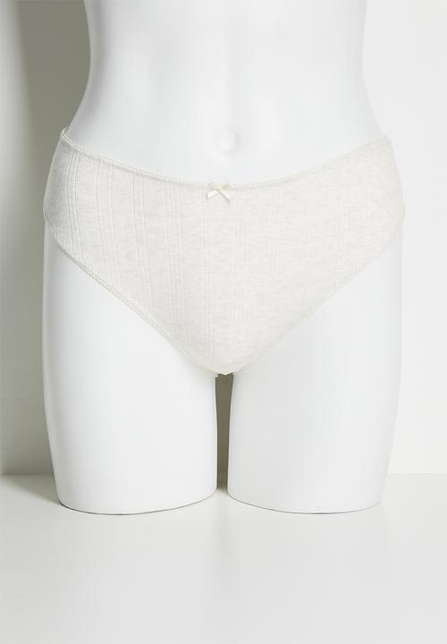 Cotton On - Cotton pointelle cheeky brief 3 pack - white/mid grey marle/butterscotch marle