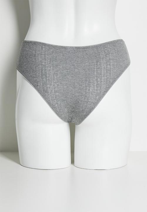 Cotton On - Cotton pointelle cheeky brief 3 pack - white/mid grey marle/butterscotch marle