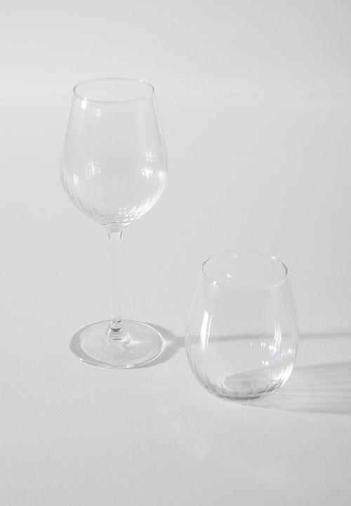 Excellent Houseware - DipRribbed wine glasses 380ml set of 4 - Clear