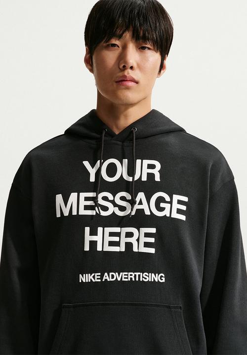 Nike - "Your Message Here" GFX Fleece Pullover  - Black/White/Safety Orange