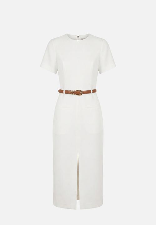 Forever New - Bailee belted tailored midi dress in porcelain