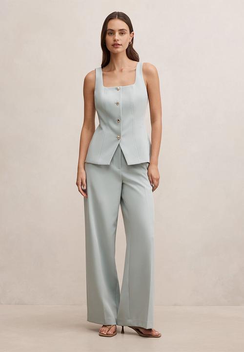 Forever New - Lee square neck waistcoat in hazy aqua suit