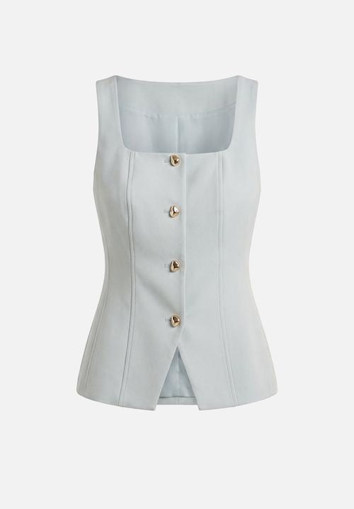 Forever New - Lee square neck waistcoat in hazy aqua suit