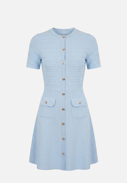 Forever New - Anika stitch interest knit mini dress in soft blue