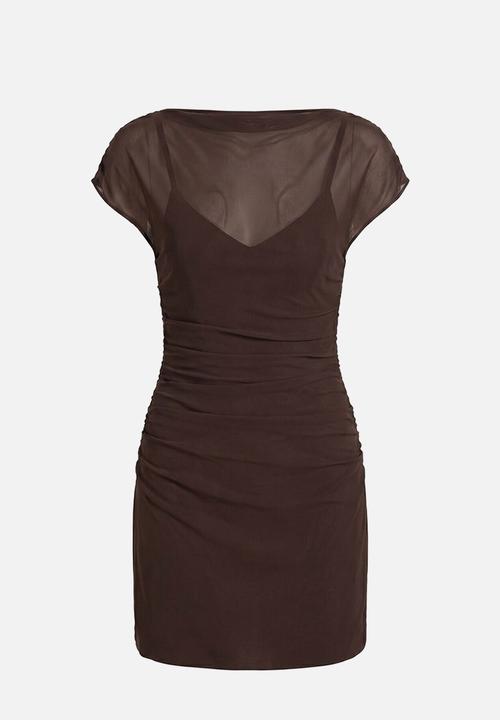 Forever New - Vivianna mesh overlay mini dress in chocolate